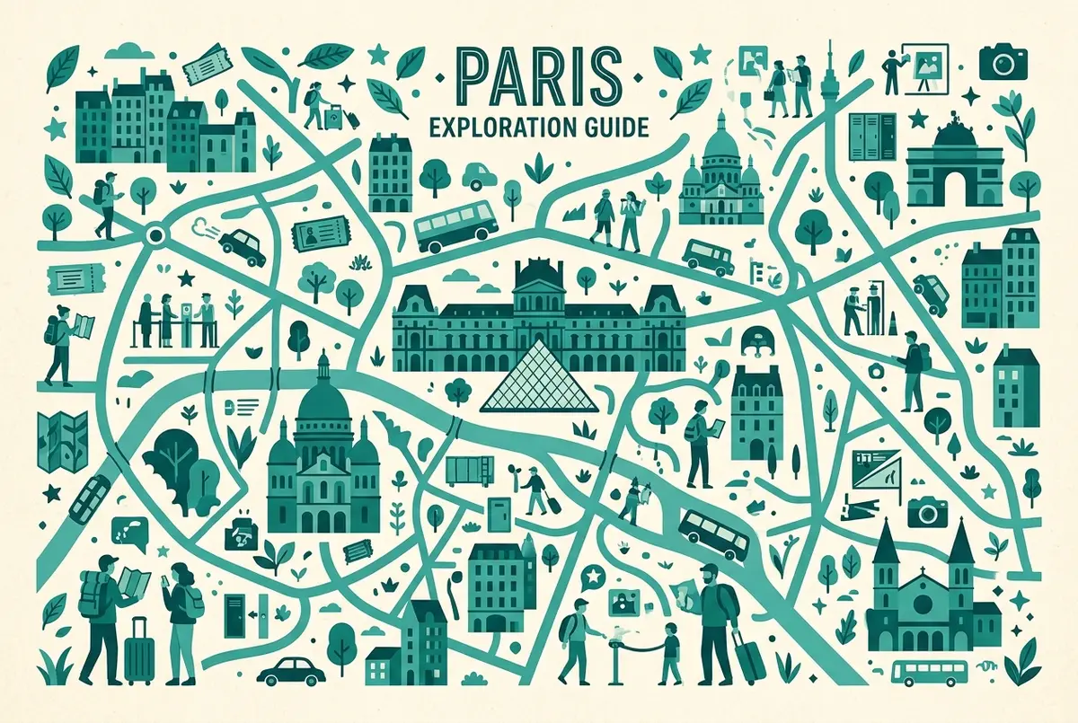 illustrated map of Paris highlights for Visiting the Louvre: Tips, Rules and What to Know Before You Go, louvre museum tips