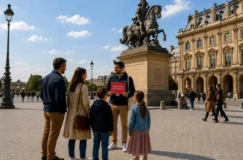 Familie med børn på en privat guidet Louvre-tur med reserveret indgang